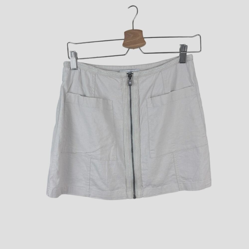Urban Outfitters A-Line‎ Mini Skirt Linen Blend Neutral Zip Front- M